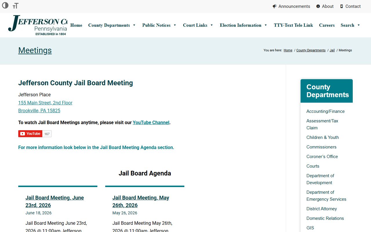 Jefferson County Jail Board page for jail population reports and oversight agendas