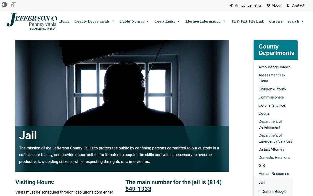 Official Jefferson County Jail page for inmate lookup, visitation, deposits, and bail notice